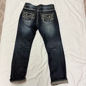 Platini Jeans Men’s Y2K Dark Wash Denim – Flap Pocket Streetwear 36x34